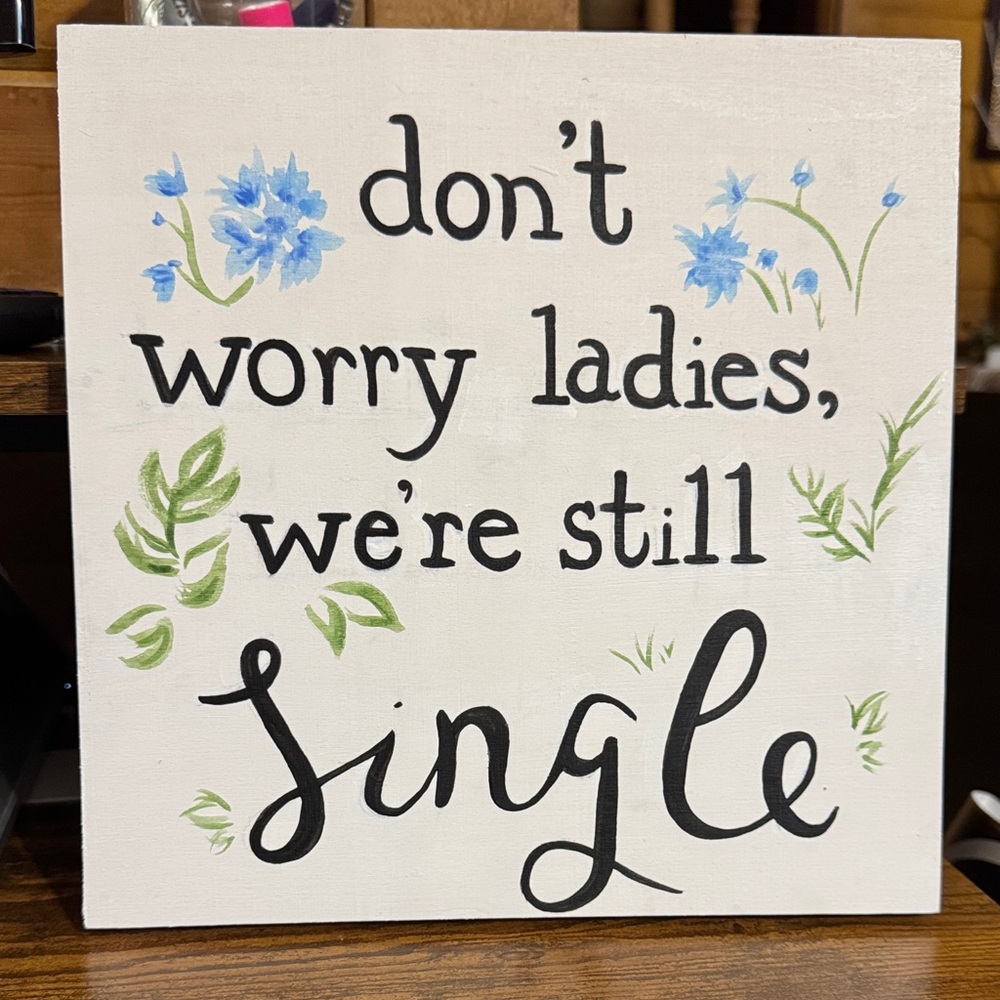 Hand Painted Decorative Wedding Sign with Blue and Green Floral Design